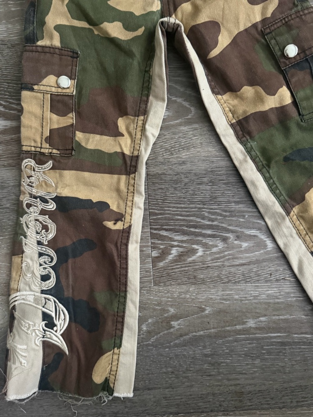 Kids Camo Cargo Jeans with Side Trim - Green/Brown Flare pants - Picture 4 of 4